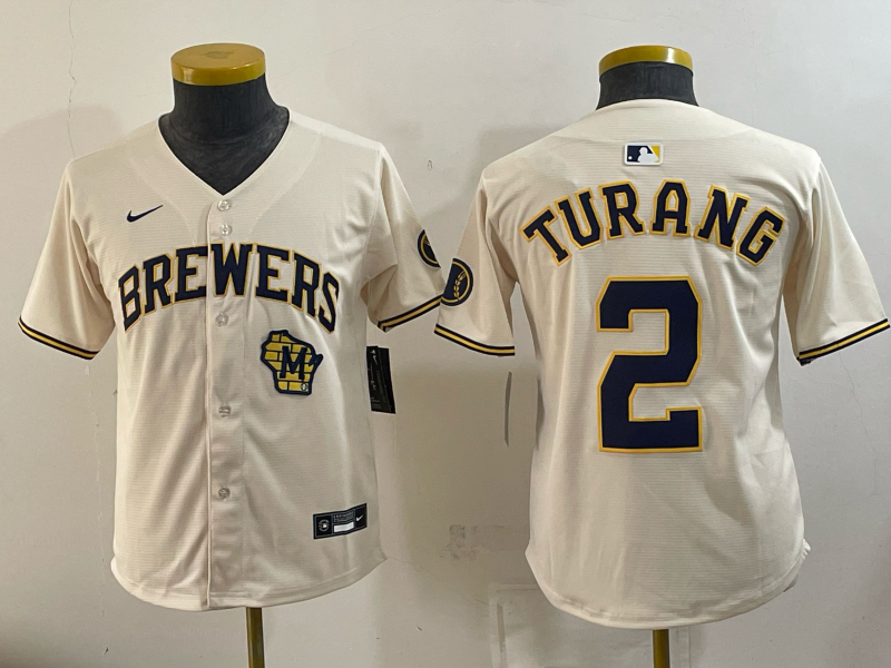 Youth 2026 Milwaukee Brewers #2 Turang cream Game Nike MLB Jersey 0918001